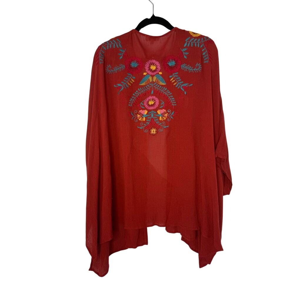 Umgee Rust Embroidered Boho Kimono Cardigan M/L Festival Chic Southwestern - Picture 2 of 8
